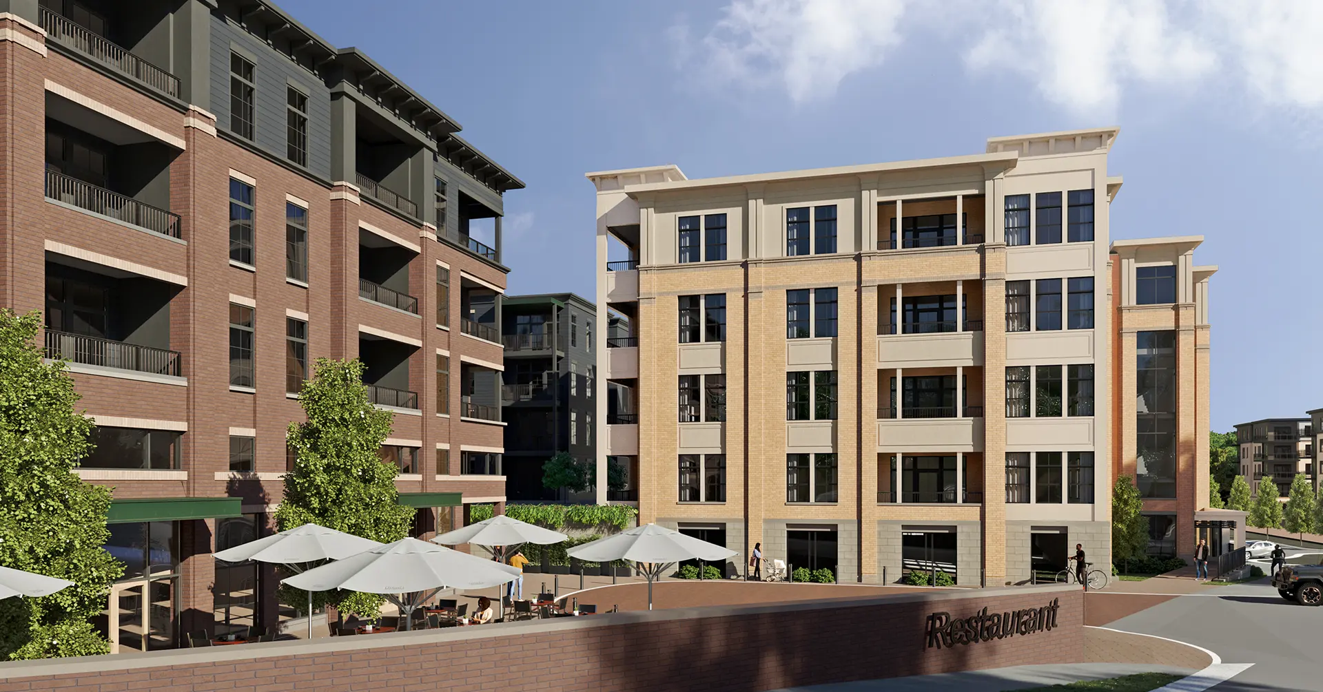 exterior rendering of Monon Square Apartments