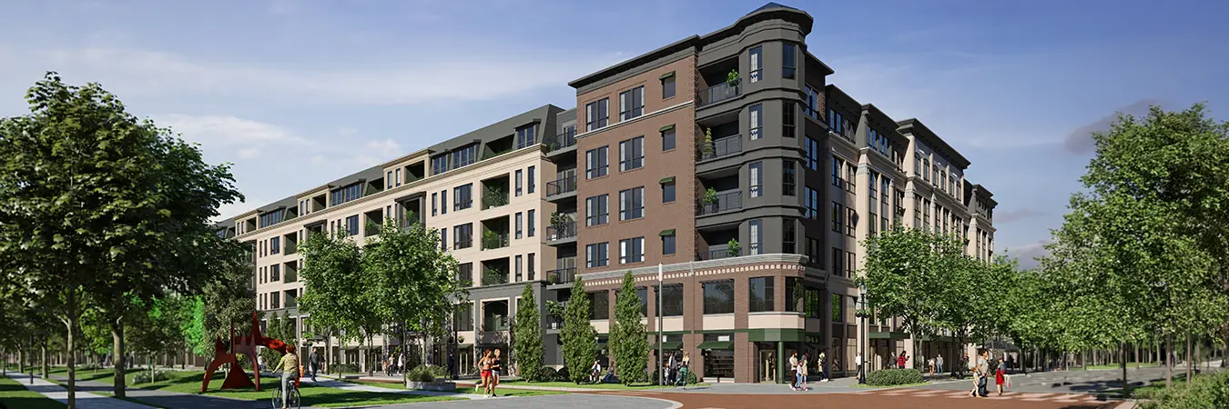 rendering exterior of Monon Square Apartments